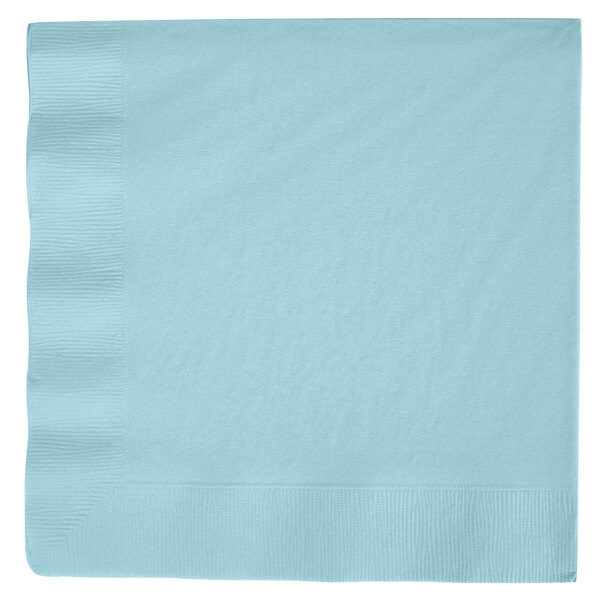 A pastel blue Creative Converting 3-ply paper dinner napkin.