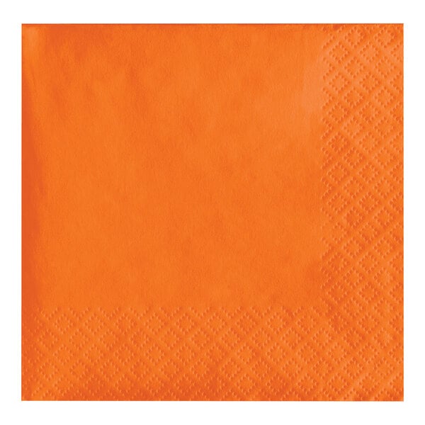 A close-up of a Creative Converting Sunkissed Orange beverage napkin with a diamond pattern.