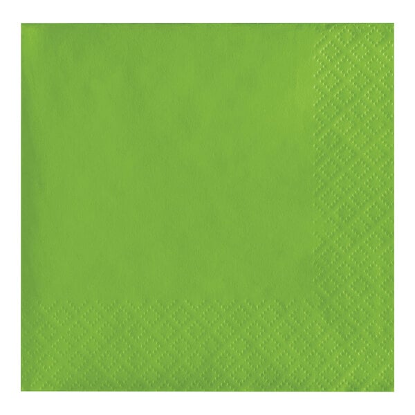 A Fresh Lime Green Creative Converting beverage napkin with a square pattern.