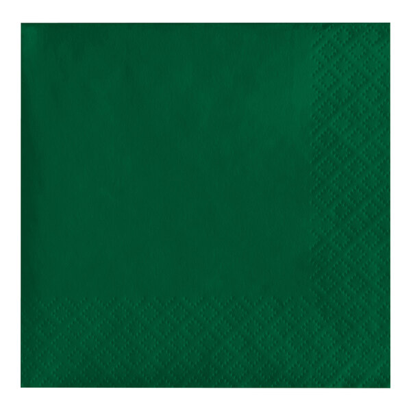 A hunter green paper napkin with a square design.