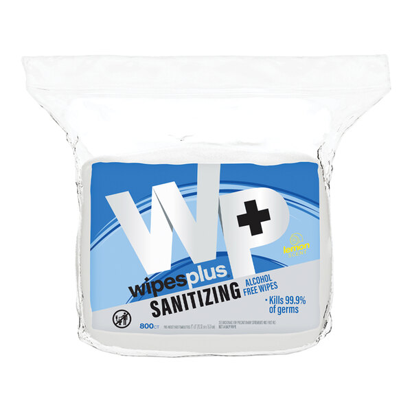 WipesPlus 6" x 8" 800-Count Lemon Scent Alcohol-Free Hand Sanitizing Wipes Refill Bag - 4/Case