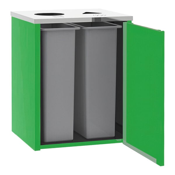 A Lakeside rectangular refuse/recycling station with a green and white laminate finish.