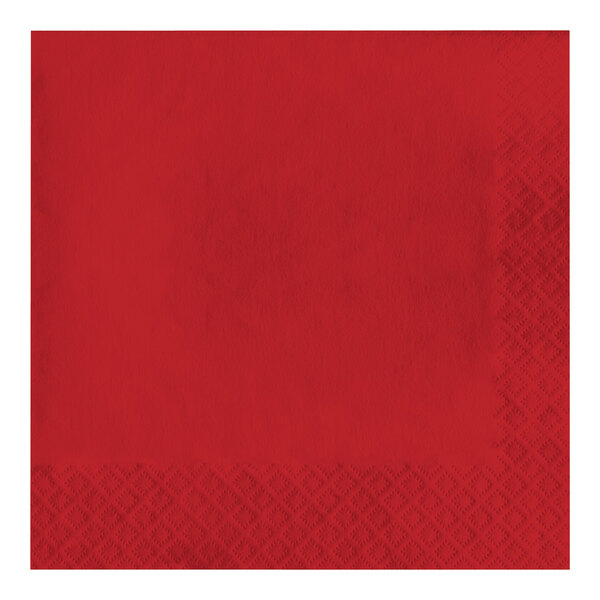 A red luncheon napkin with a diamond pattern.