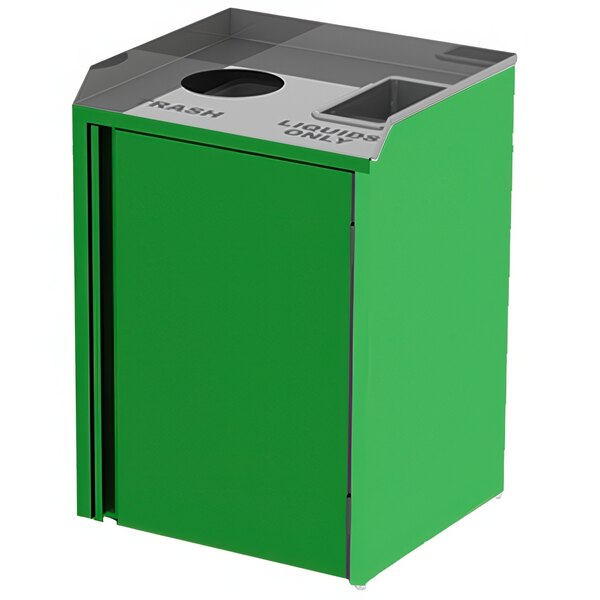A green and grey rectangular Lakeside refuse station with top access.