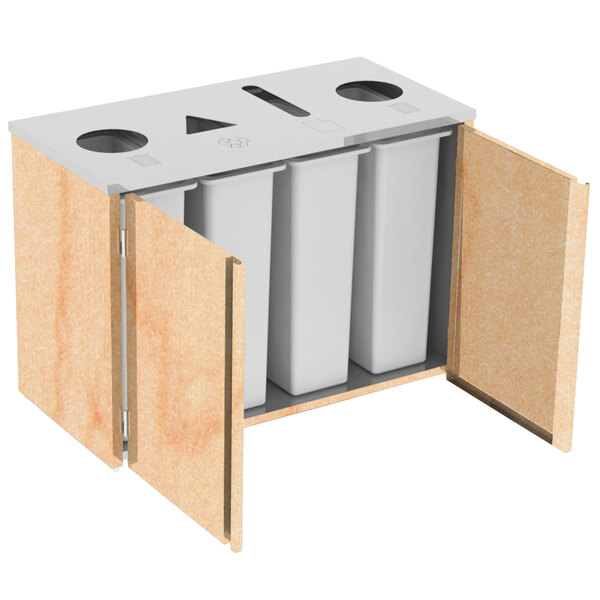 A Lakeside rectangular stainless steel cabinet with two white bins inside.