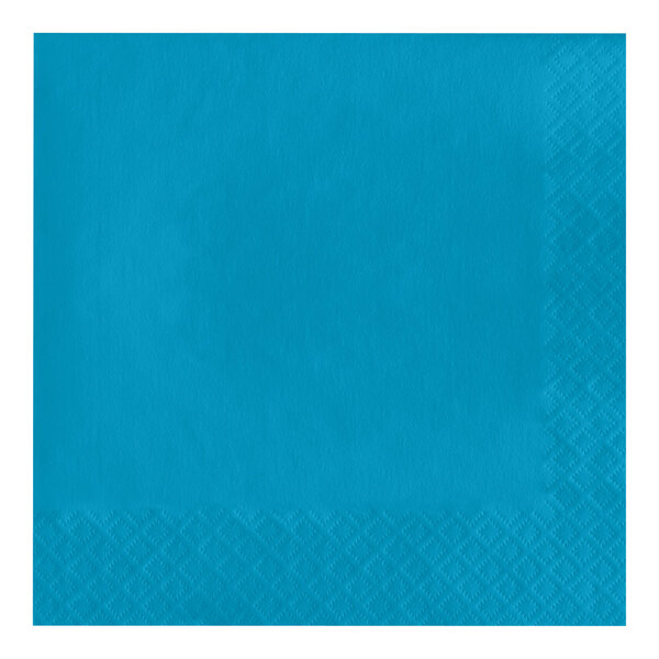 A turquoise blue paper napkin with a square border.