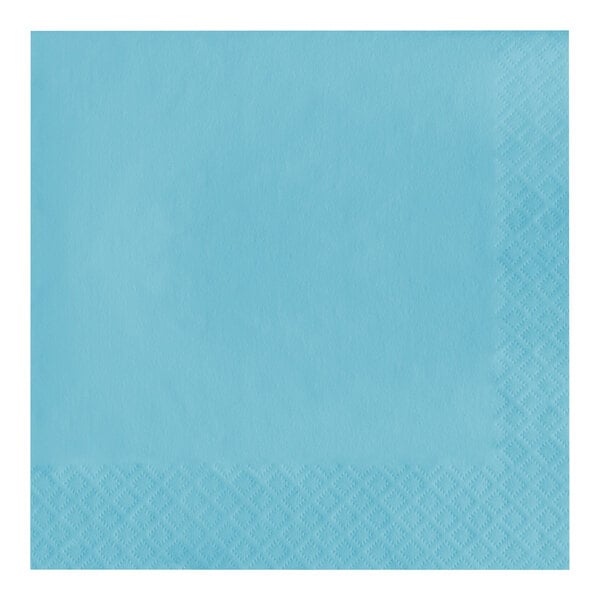 A close-up of a Creative Converting Pastel Blue 1/4 Fold Luncheon Napkin with a diamond pattern.