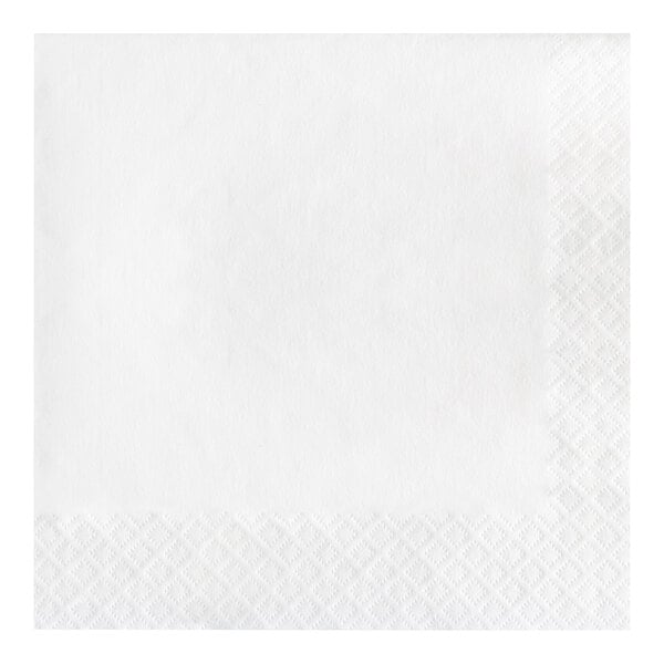 A white Creative Converting luncheon napkin with a 1/4 fold square diamond pattern.