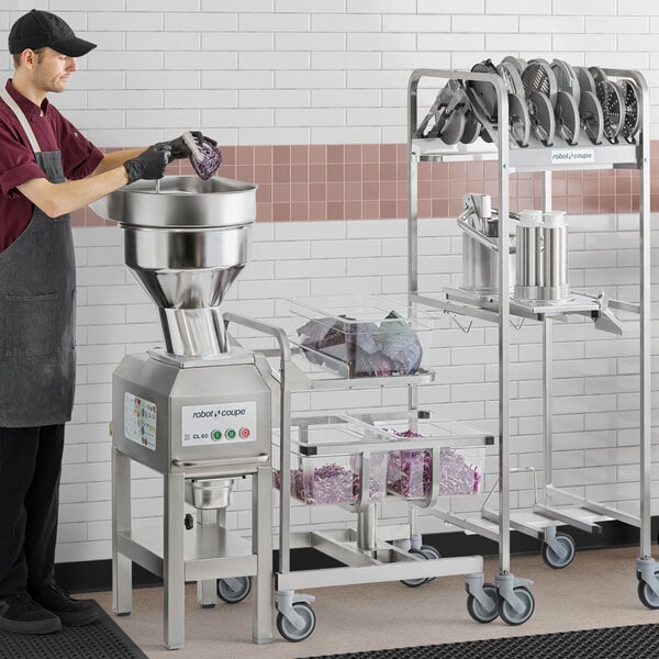 Robot Coupe CL60 2-Speed Workstation Continuous Feed Food Processor with Full Moon Pusher Feed, Bulk Feed & 16 Discs - 208-240V, 3 Phase, 3 hp