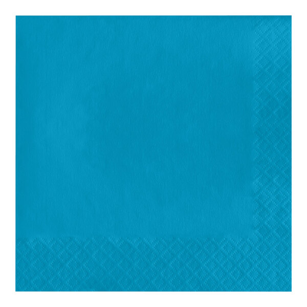 A turquoise blue paper napkin with a square border.