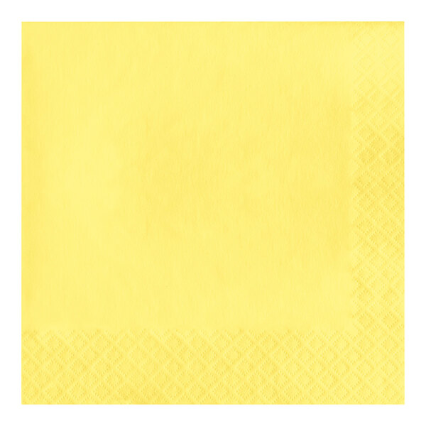 A Creative Converting Mimosa Yellow paper napkin with a diamond pattern.