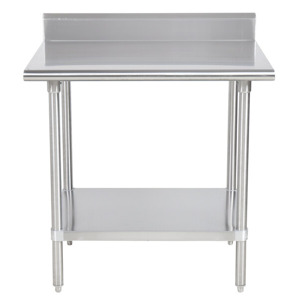 An Advance Tabco stainless steel work table with undershelf.