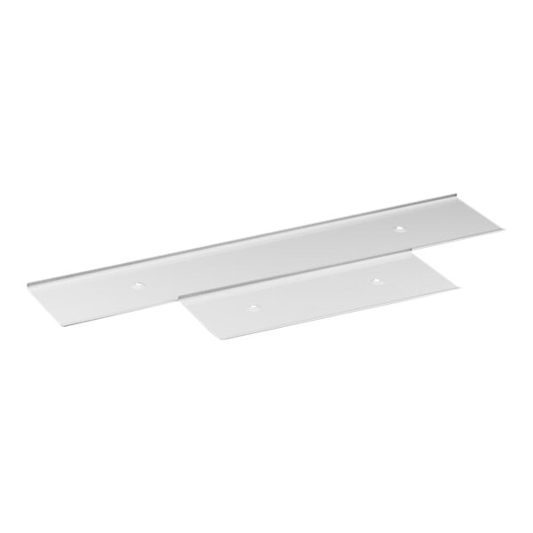 A metal frost shield with pre-drilled holes designed for ice cream dipping cabinets.