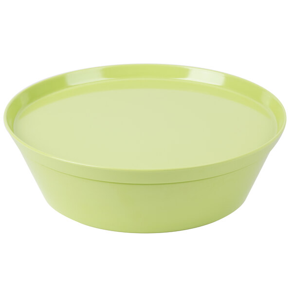 A lime green melamine bowl with a lid.