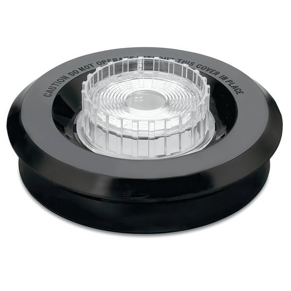 A black circular plastic lid with clear flip-top.