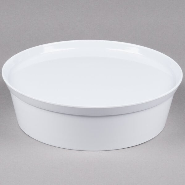 A white round container with a white lid.