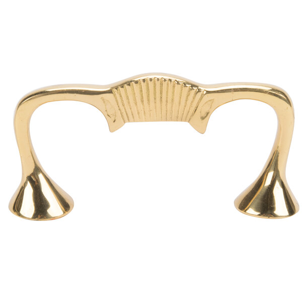 A curved brass pull handle for a Vollrath Classic Chafer Kit.