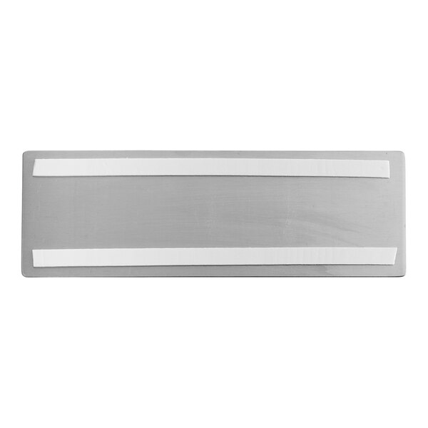 A rectangular stainless steel Tablecraft sign with white text.