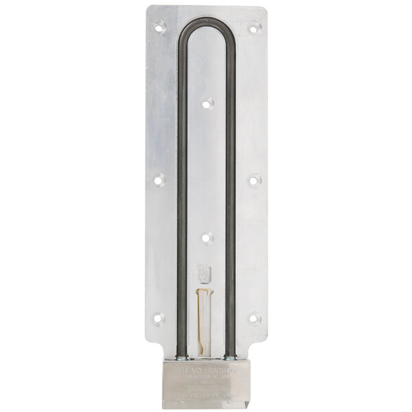 A metal rectangular object with a metal plate and black handles.