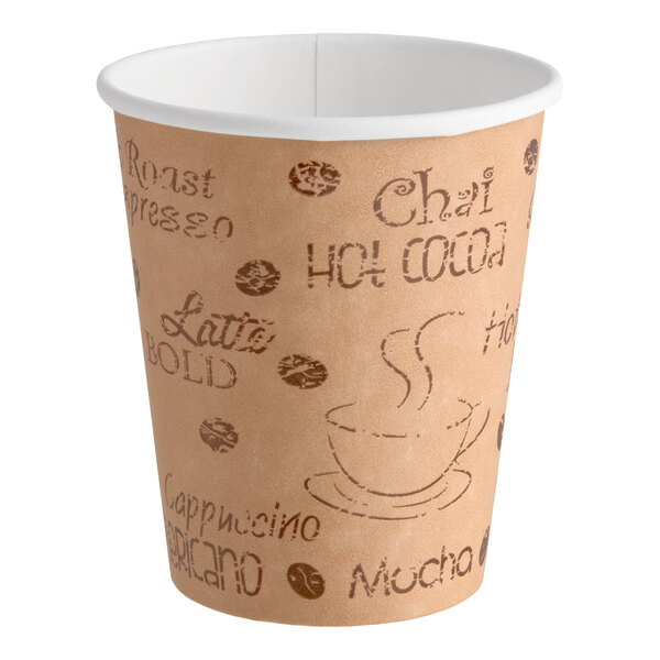 Choice 8 oz. Tall Cafe Print Poly Paper Hot Cup - 50/Pack