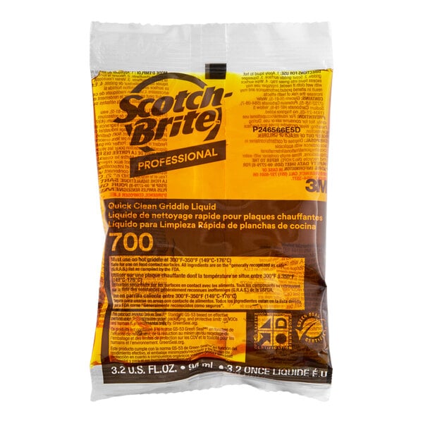 A packet of 3M Scotch-Brite Professional Quick Clean Griddle Liquid, 3.2 ounces.