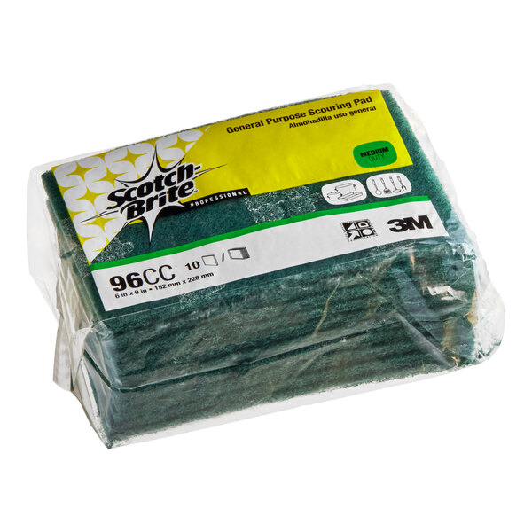 3M 96CC Scotch-Brite™ 9" x 6" General Purpose Green Scouring Pad - 10/Pack