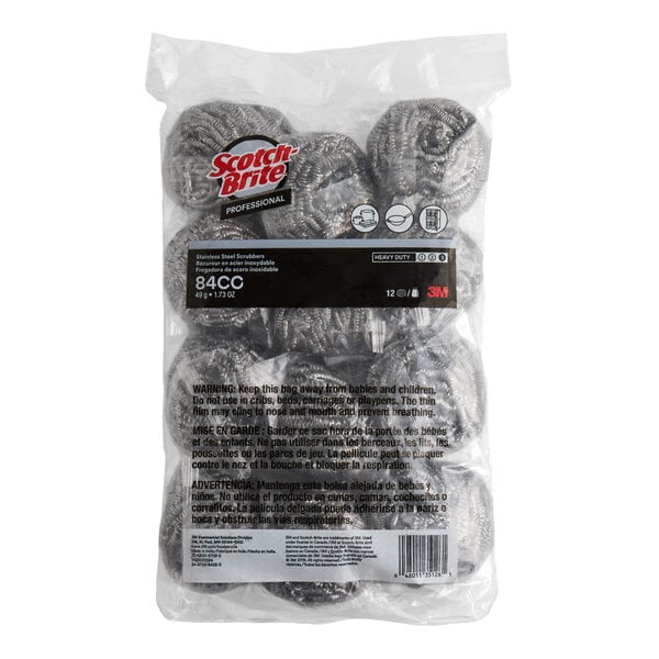 3M 84CC Scotch-Brite™ 50g Stainless Steel Scrubber - 12/Pack