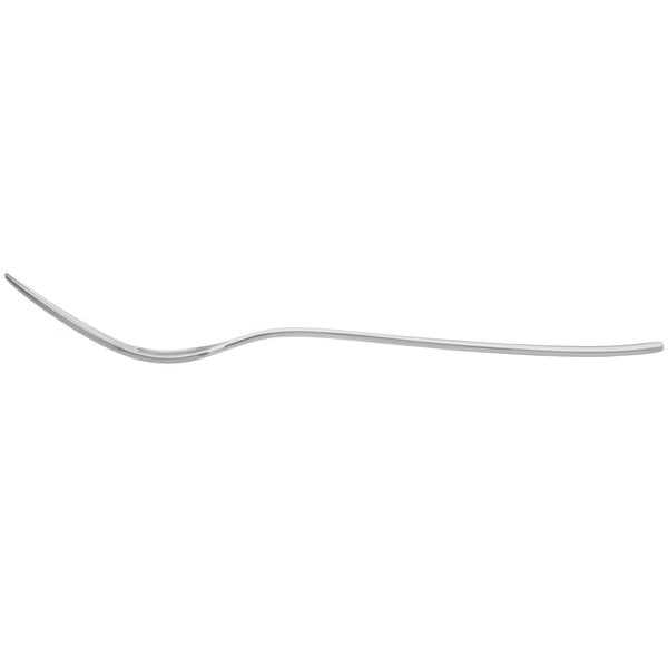 An Arcoroc stainless steel dinner fork with a curved end on a white background.