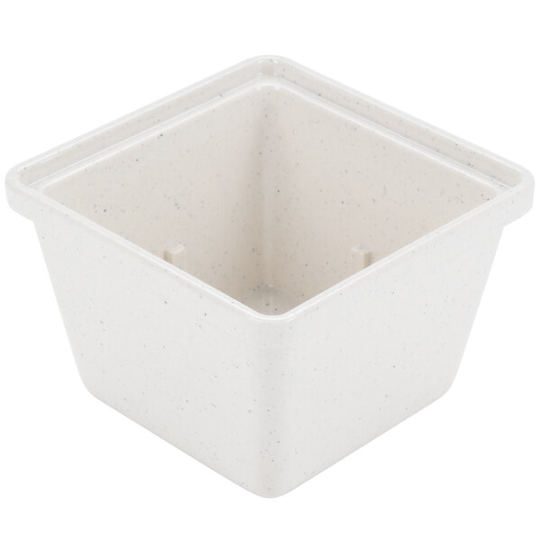A white square GET Melamine crock with a square top.