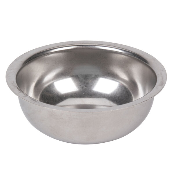 A silver stainless steel Vollrath butter melter cup.
