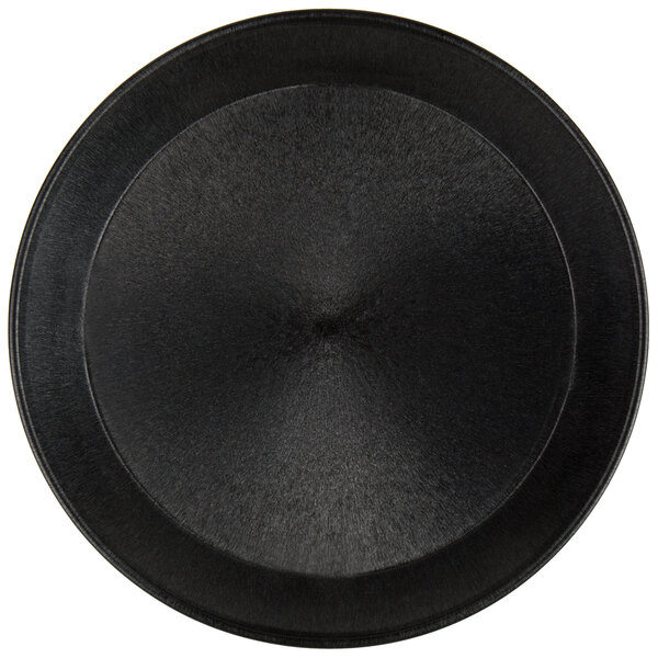 A black polypropylene plate with a circular design.