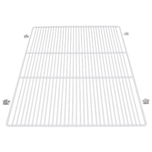 A white coated wire shelf grid.
