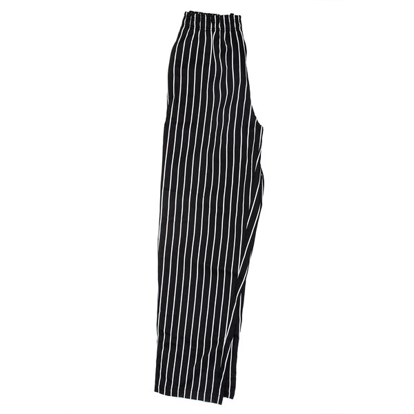 Chef Revival unisex pinstripe chef pants in black and white.