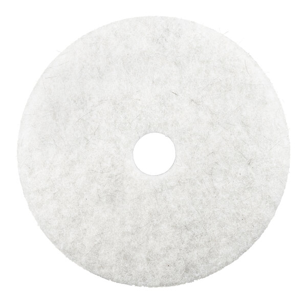 A round, white, light-duty burnishing floor pad with a central hole.