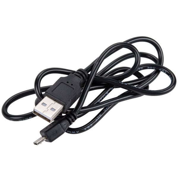 A black USB cable with a black connector.