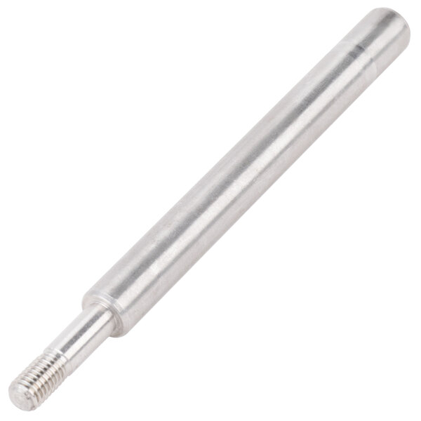 A silver metal rod with a threaded screw on the end.