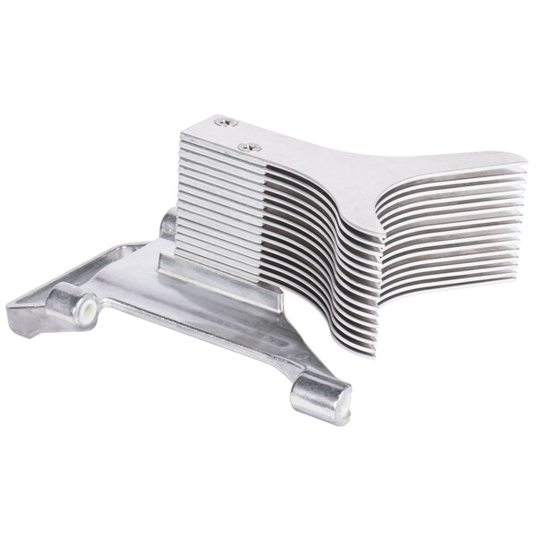 A silver metal Vollrath Redco pusher head assembly with a metal plate.