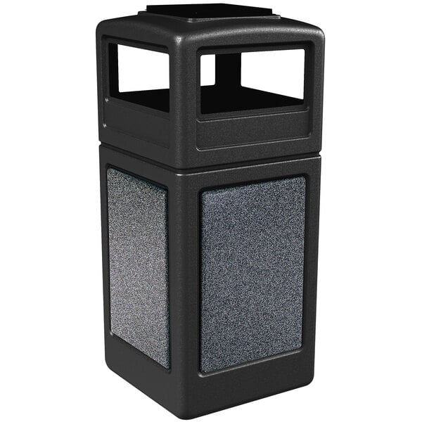 A black rectangular Commercial Zone StoneTec waste receptacle with a square top.