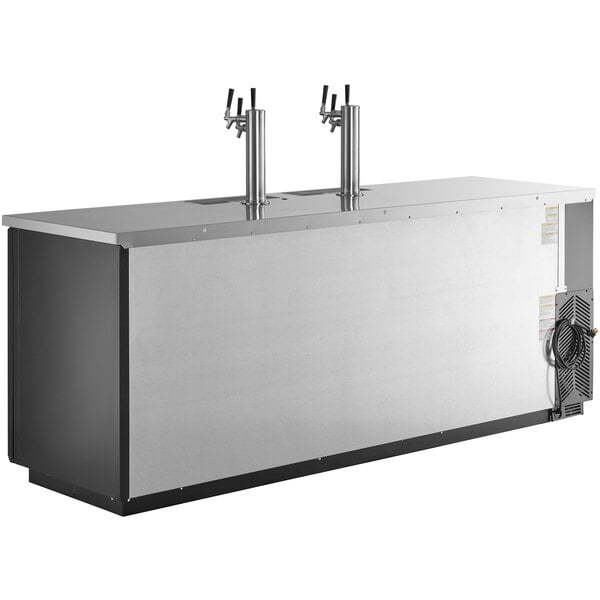 A black rectangular Beverage-Air beer dispenser with two stainless steel taps.