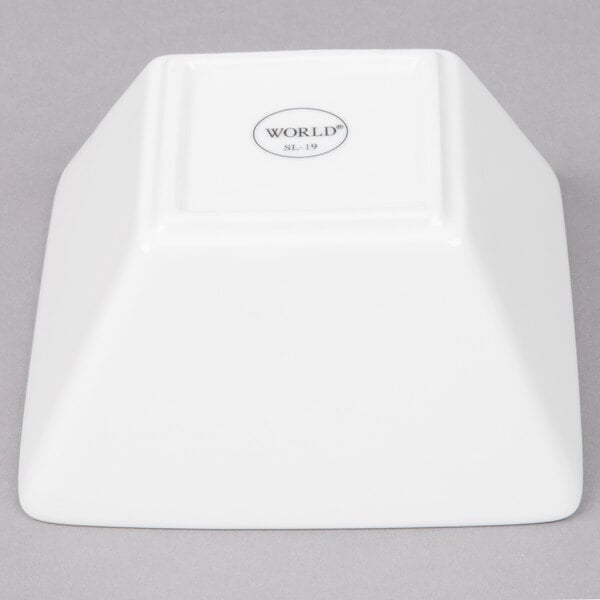 A white square Libbey Ultra Bright White Porcelain bowl.