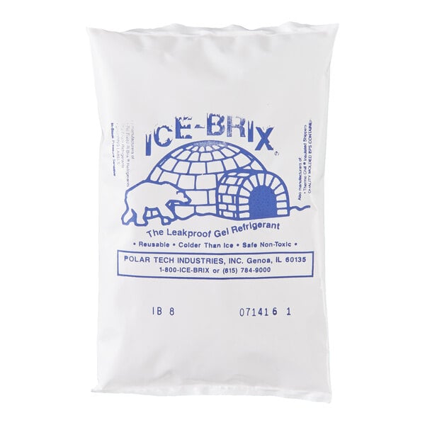 An 8 oz. Polar Tech Ice Brix leakproof cold pack used for refrigeration and shipping purposes.