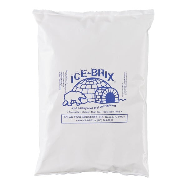 A 24-ounce Polar Tech Ice Brix leakproof cold pack in a white plastic pouch.