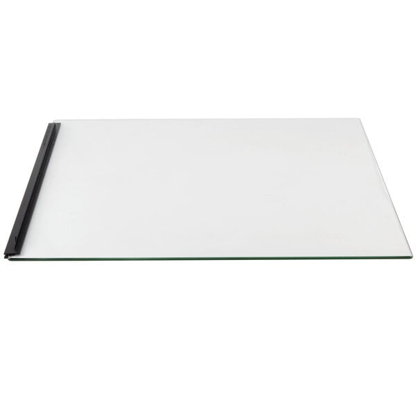 A rectangular glass plate with black edges.