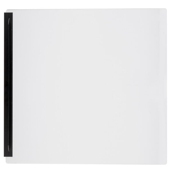 A white square glass panel with black edges and a black handle.