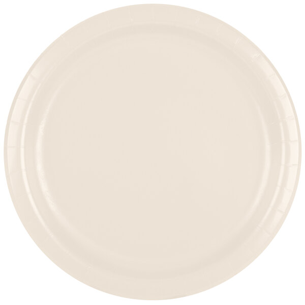 A white paper plate with an ivory border.
