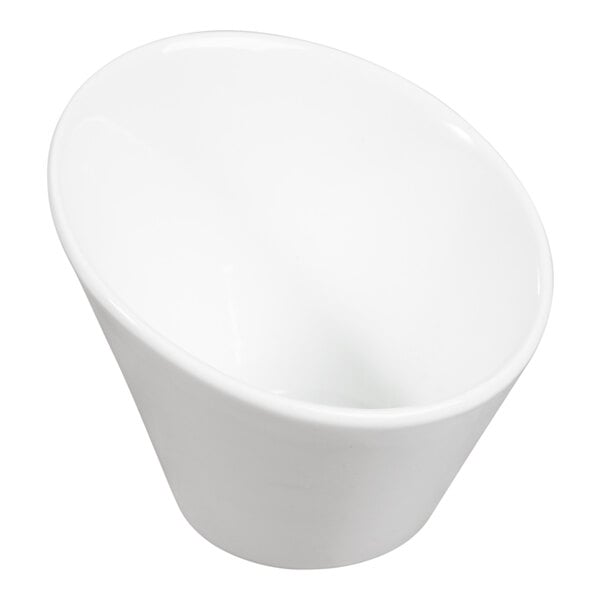 A white porcelain tall slant bowl with a 4 oz. capacity.