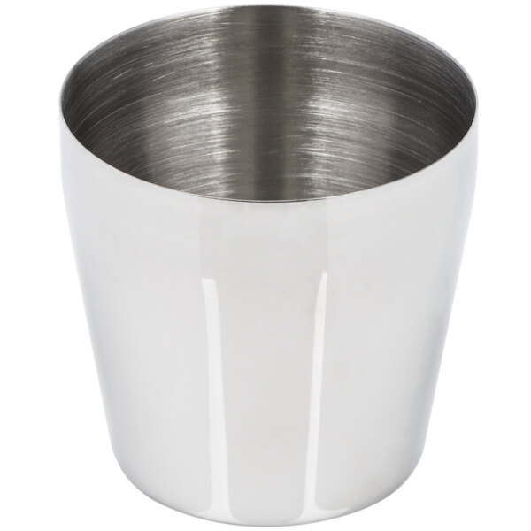 A stainless steel Ateco rum baba food mold with a silver rim.