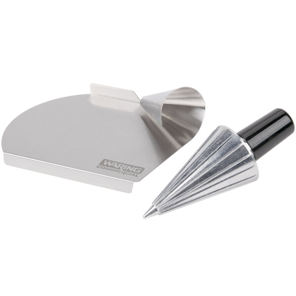 A Waring waffle cone rolling and forming tool on a counter.