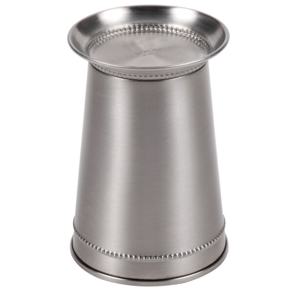A silver metal Libbey Mint Julep cup with beaded trim.