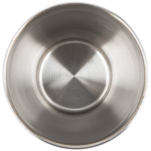 A close up of a American Metalcraft stainless steel mint julep cup.